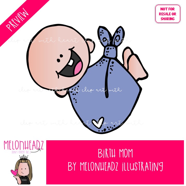 Birth Mom clip art, baby, adoption, family COLORED Version - Image 2