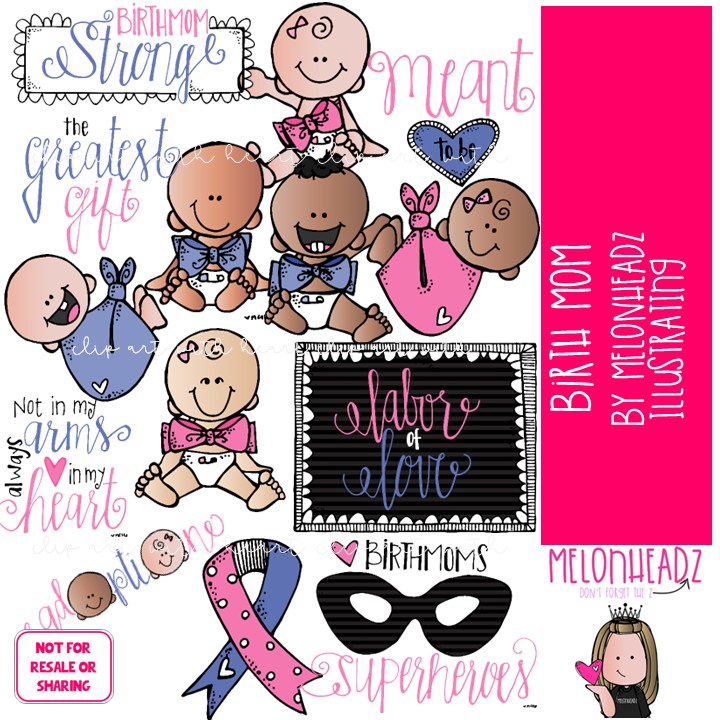 Birth Mom clip art, baby, adoption, family COLORED Version