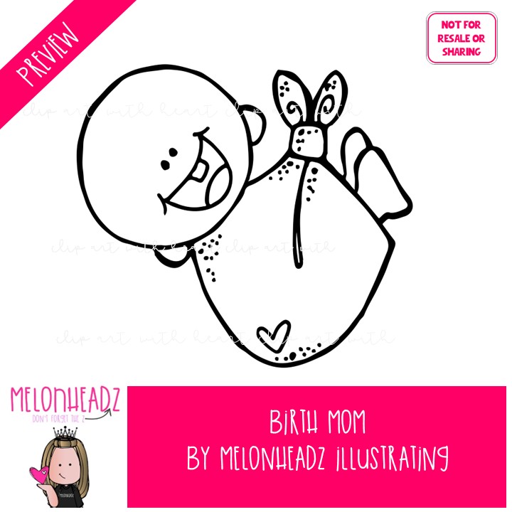 Birth Mom clip art, baby, adoption, family BLACK AND WHITE - Image 2