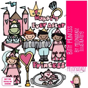 Bitty Princess clip art, castle, prince COLORED Version