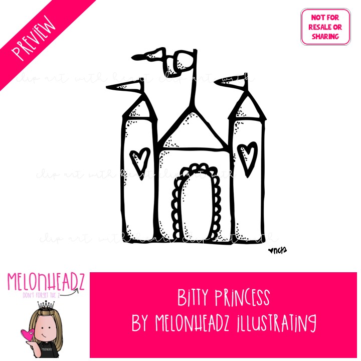 Bitty Princess clip art, castle, prince LINE ART and BLACK AND WHITE - Image 2