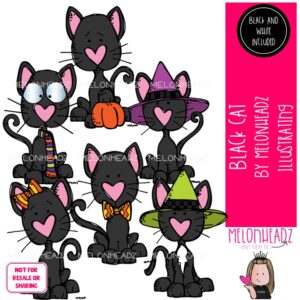 Black Cat clip art, witch, Halloween Mini