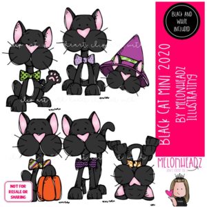 Black Cat clip art 2020, Halloween, witch Mini
