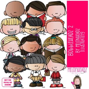 Bobbleheadz 2 clip art, kid COLORED Version