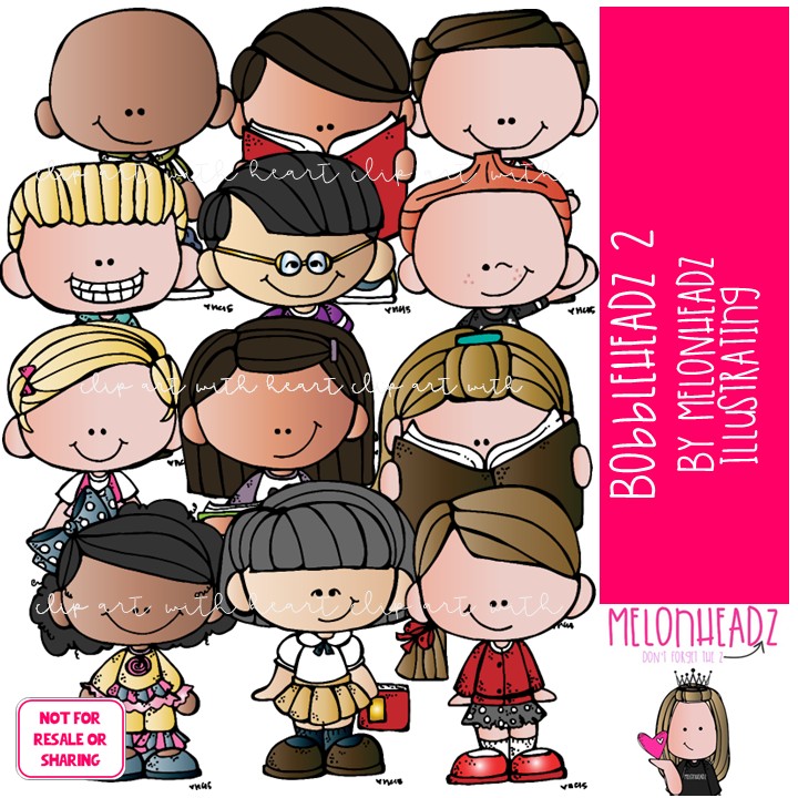 Bobbleheadz 2 clip art, kid COLORED Version