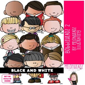 Bobbleheadz 2 clip art, kid BLACK AND WHITE