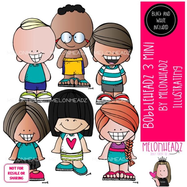 Bobbleheadz 3 clip art, kid Mini - Melonheadz