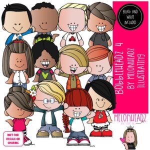 Bobbleheadz 4 clip art, kids COMBO PACK