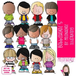 Bobbleheadz 5 clip art, kid COLORED Version