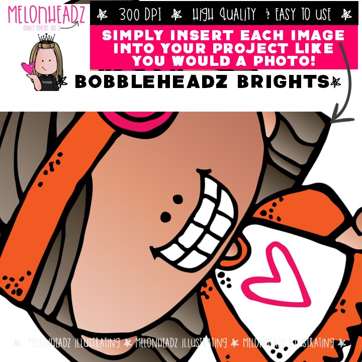 Bobbleheadz clip art, Brights COLORED Version - Image 3