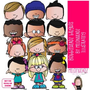 Bobbleheadz clip art, Brights COLORED Version