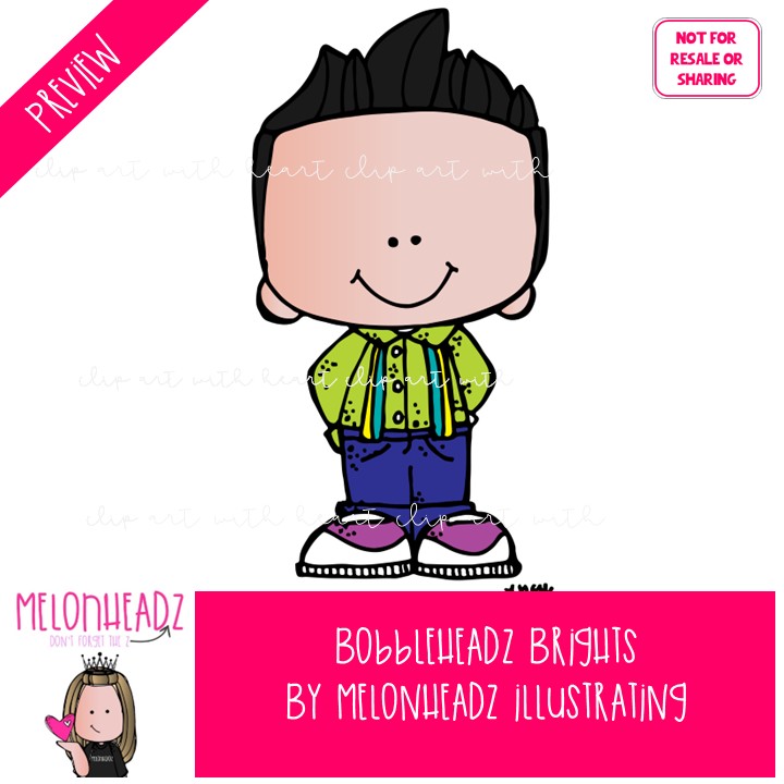 Bobbleheadz clip art, Brights COLORED Version - Image 2