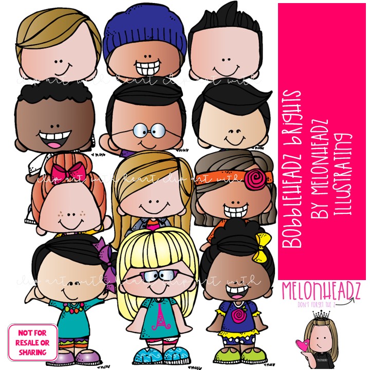 Bobbleheadz clip art, Brights COLORED Version