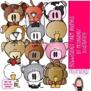 Bobbleheadz clip art, Farm Animals COLORED Version