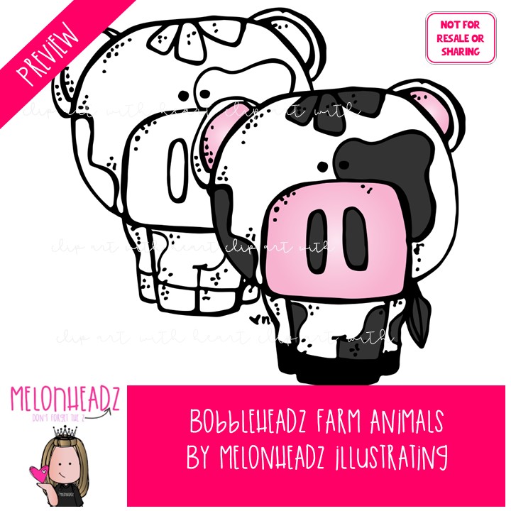 Bobbleheadz clip art, Farm Animals COMBO PACK - Image 2