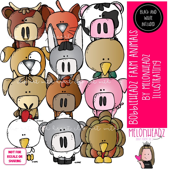 Bobbleheadz clip art, Farm Animals COMBO PACK