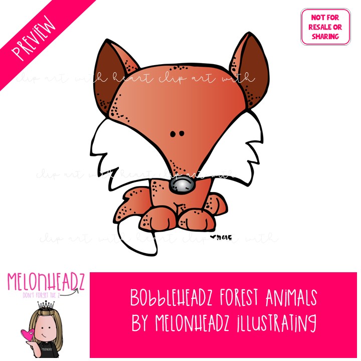 Bobbleheadz clip art, Forest Animals COLORED Version - Image 2