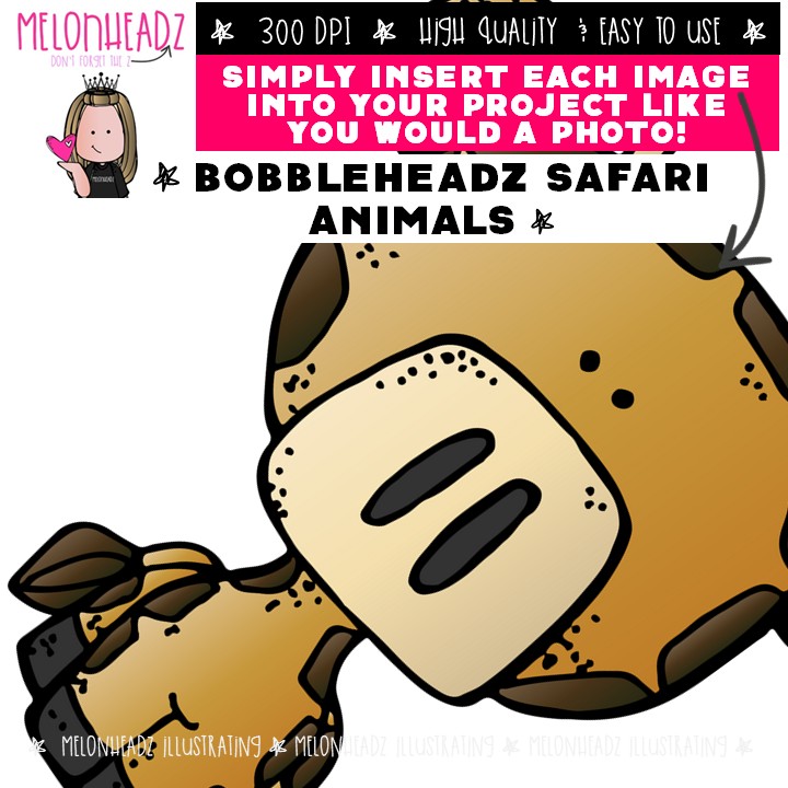 Safari Animals clip art, Bobbleheadz COMBO PACK - Image 3