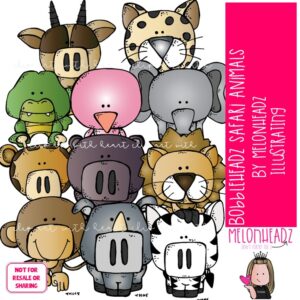 Safari Animals clip art, Bobbleheadz COLORED Version