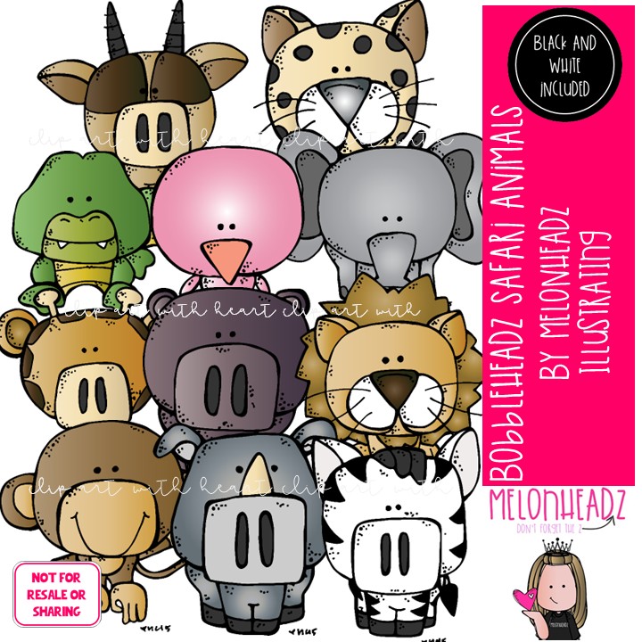 Safari Animals clip art, Bobbleheadz COMBO PACK