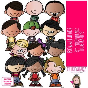 Bobbleheadz clip art, kids COLORED Version