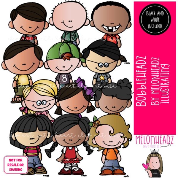 Bobbleheadz clip art, kids COMBO PACK - Melonheadz