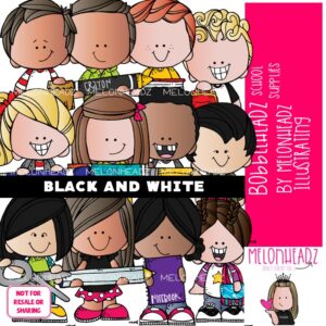 Bobbleheadz clip art School Supplies clip art BLACK AND WHITE
