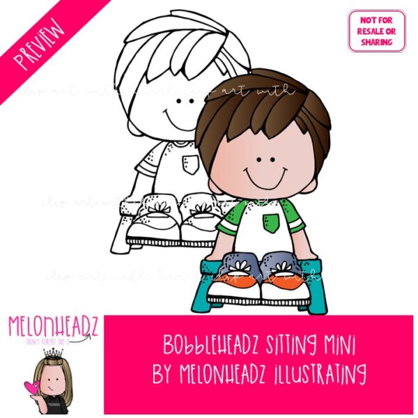 Bobbleheadz clip art, Sitting Mini - Melonheadz