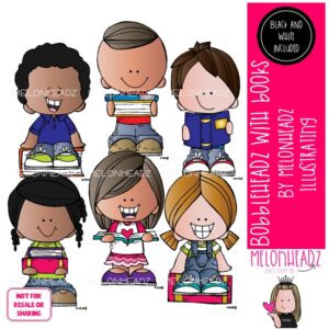 Bobbleheadz clip art, books, reading, library Mini