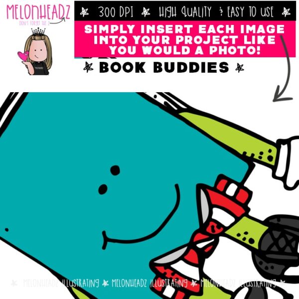 Book Buddies clip art, library COMBO PACK - Melonheadz
