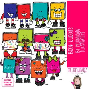 Book Buddies clip art, library COLORED Version