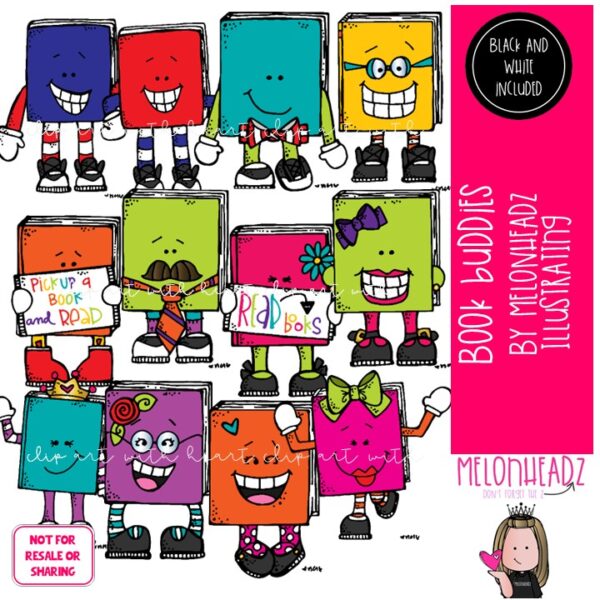 Book Buddies clip art, library COMBO PACK - Melonheadz