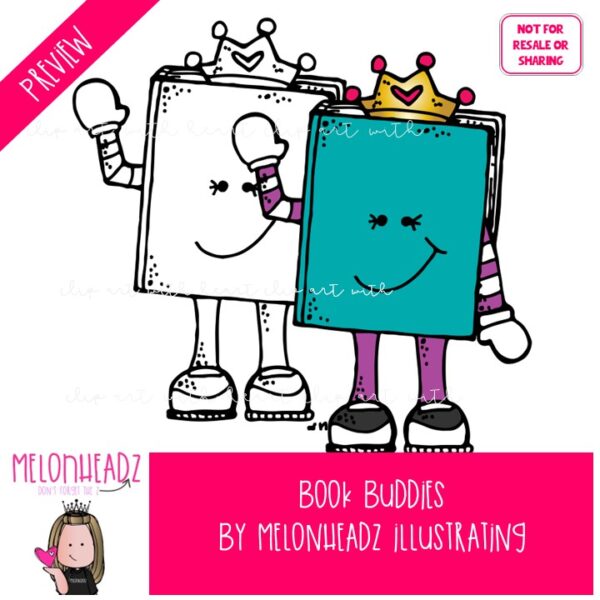 Book Buddies clip art, library COMBO PACK - Melonheadz