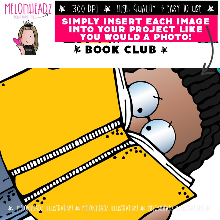 Book Club clip art, reading, library COLORED Version - Image 2
