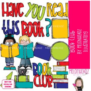 Book Club clip art, reading, library COLORED Version