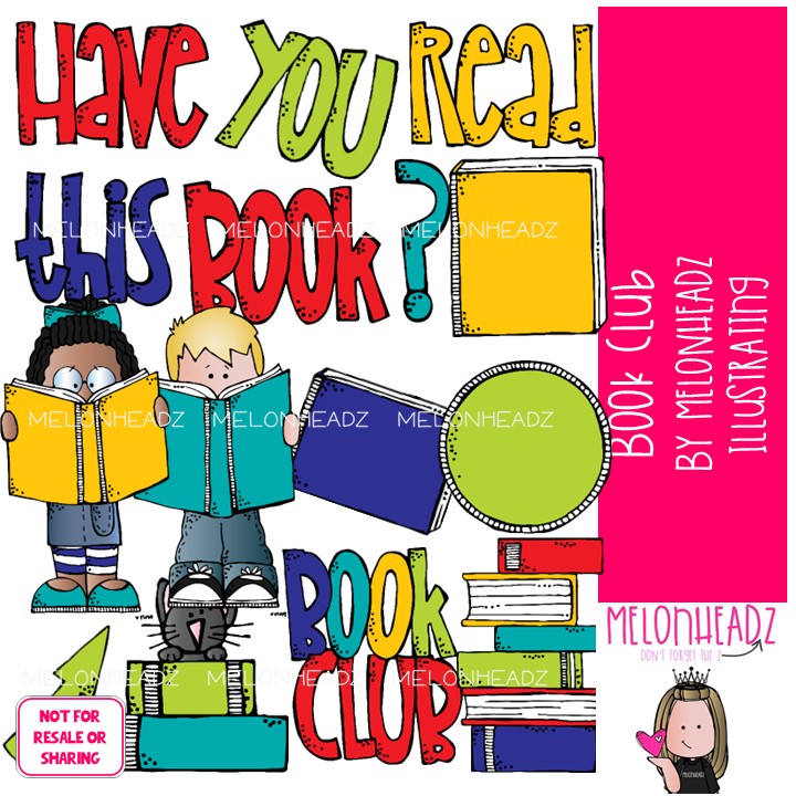 Book Club clip art, reading, library COLORED Version
