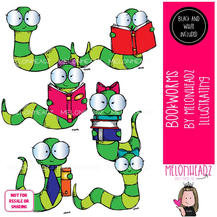 Bookworms clip art, reading Mini