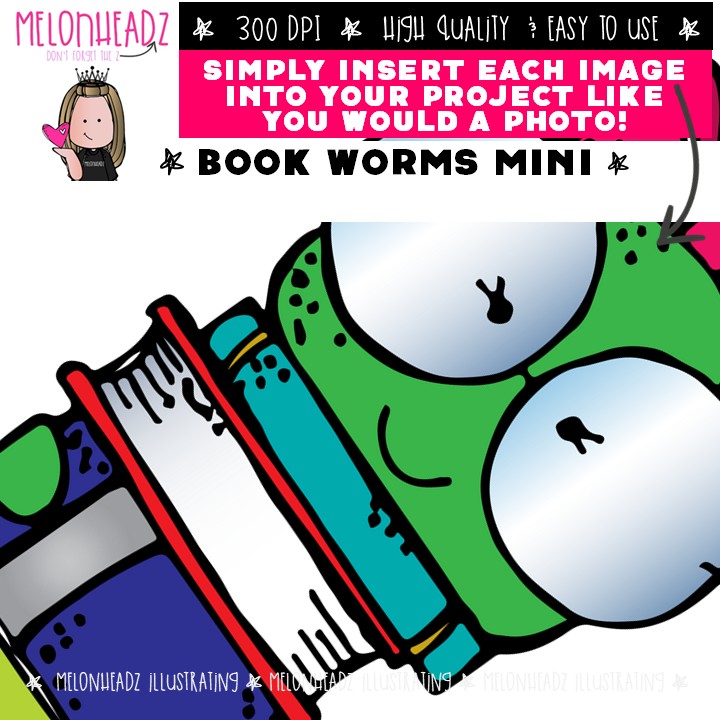 Bookworms clip art, reading Mini - Image 3