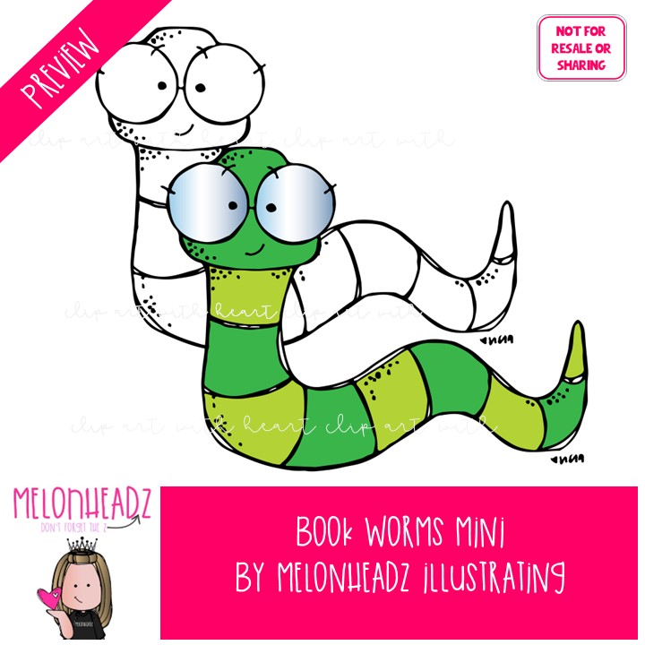 Bookworms clip art, reading Mini - Image 2