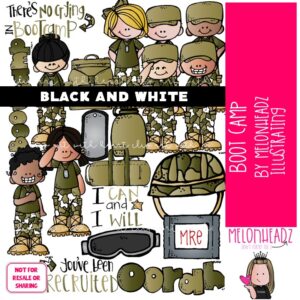 Boot Camp clip art, military, patriotic BLACK AND WHITE