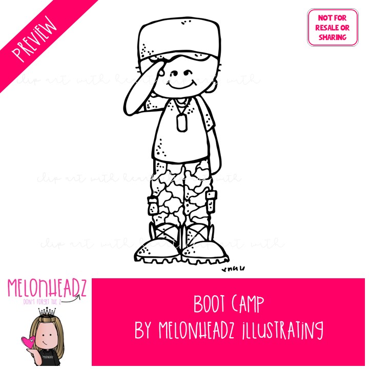 Boot Camp clip art, military, patriotic BLACK AND WHITE - Image 2