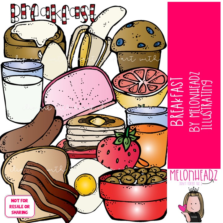 Breakfast clip art, food COLORED Version