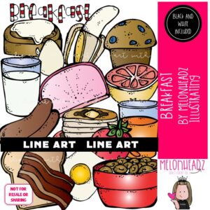 Breakfast clip art, food LINE ART and BLACK AND WHITE