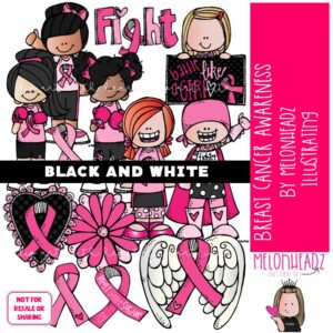 Breast Cancer Awareness clip art, Pink Ribbon clip art BLACK AND WHITE