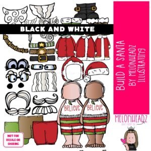 Build A Santa clip art, Christmas clip art BLACK AND WHITE