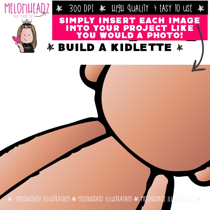 Build A Kidlette clip art, digital paper doll, body COLORED Version - Image 3
