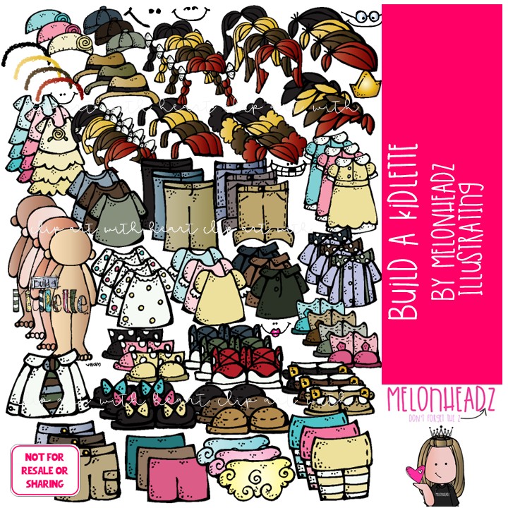 Build A Kidlette clip art, digital paper doll, body COLORED Version