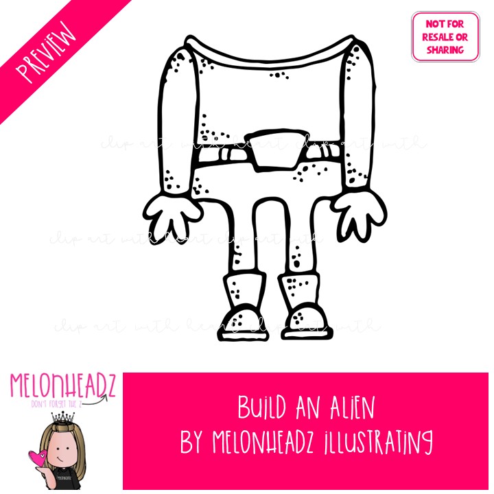 Build A Alien clip art, space, sequence BLACK AND WHITE - Image 2