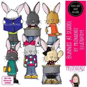 Bunnies clip art, school, classroom, reading Mini