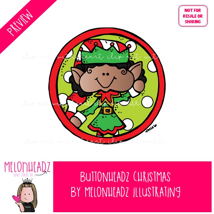 Buttonheadz Christmas clip art, Badge clip art, Round clip art COLORED Version - Image 2